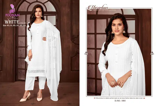 White Vol 2 By Poonam White Rayon Kurti With Bottom Dupatta Wholesale Online
